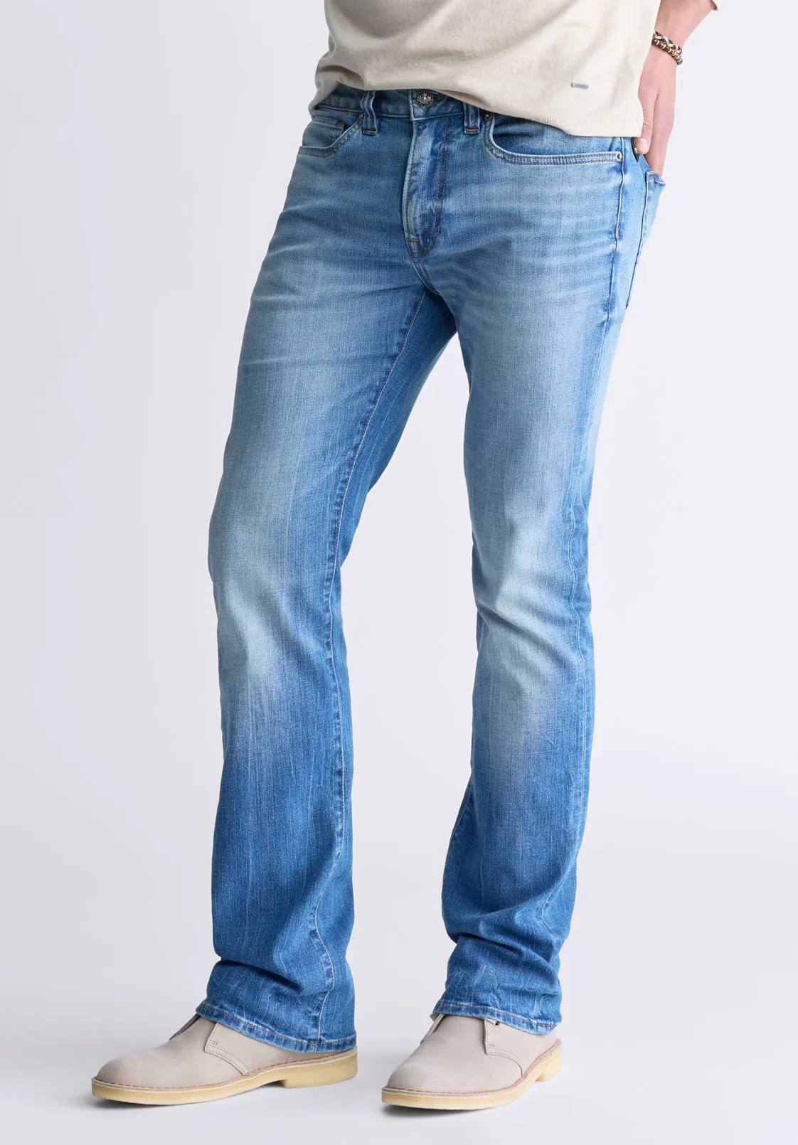 Slim Bootcut King Men's Jeans, Veined and Sanded Indigo - BM26004