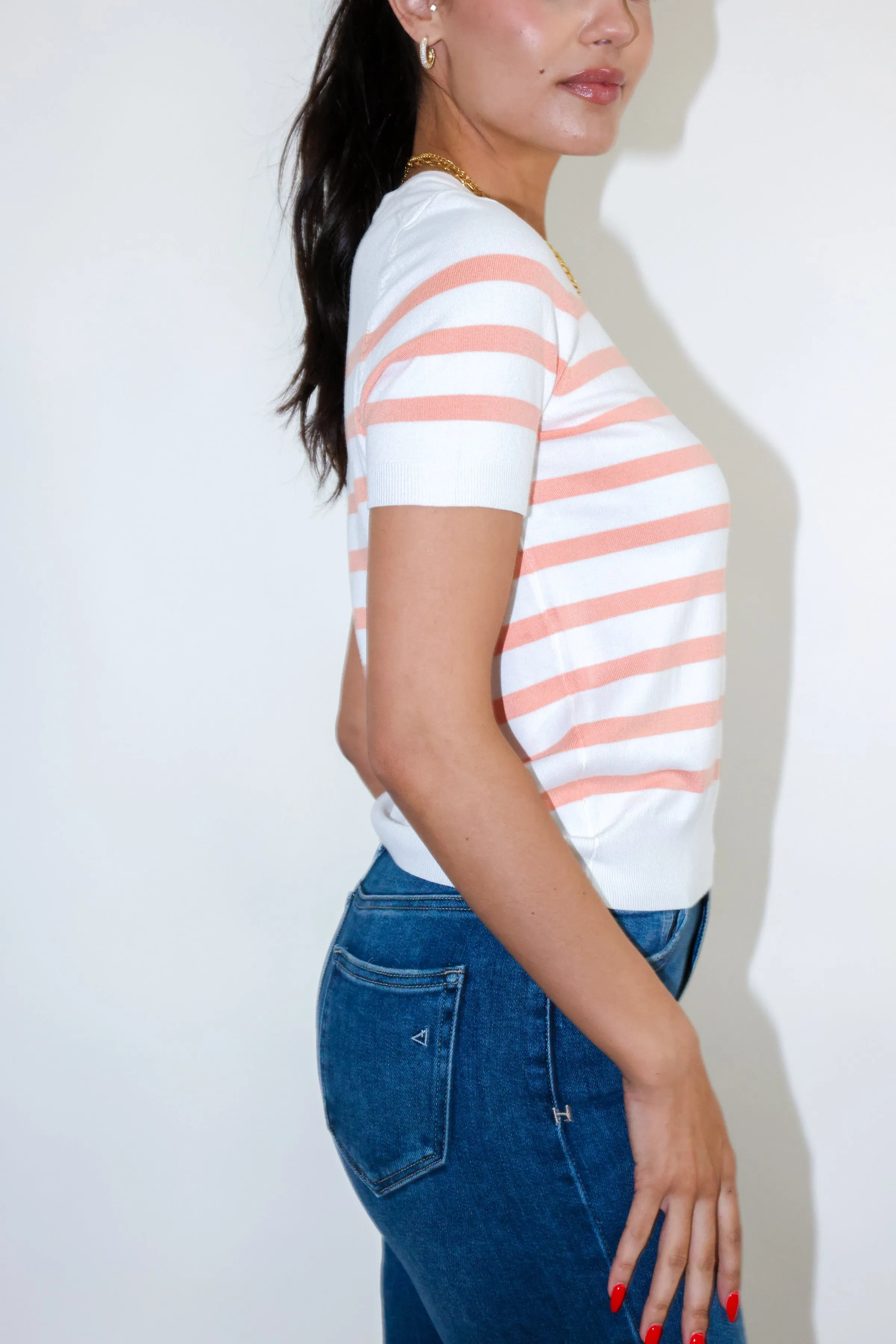 Striped Crewneck Short Sleeve Sweater