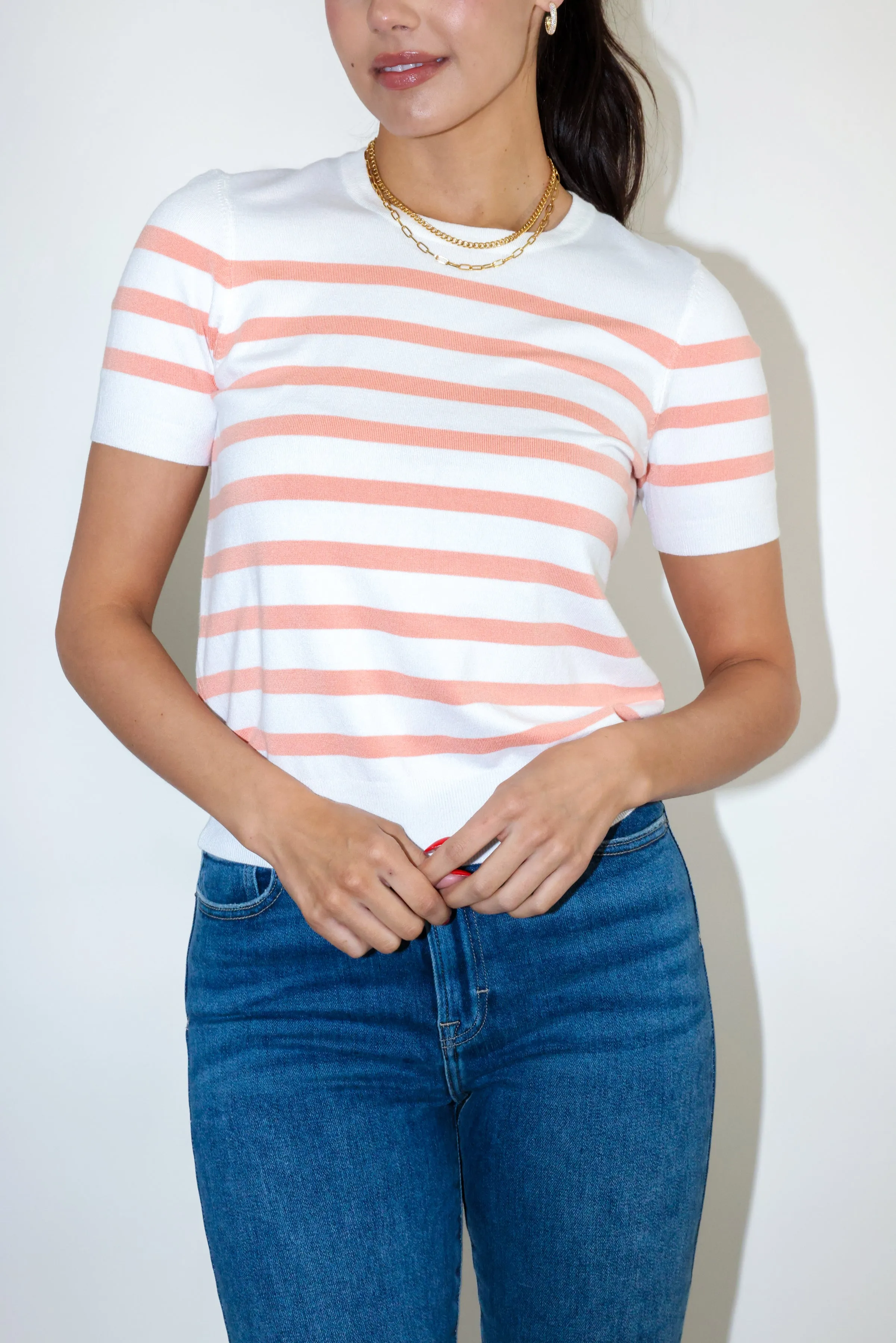 Striped Crewneck Short Sleeve Sweater