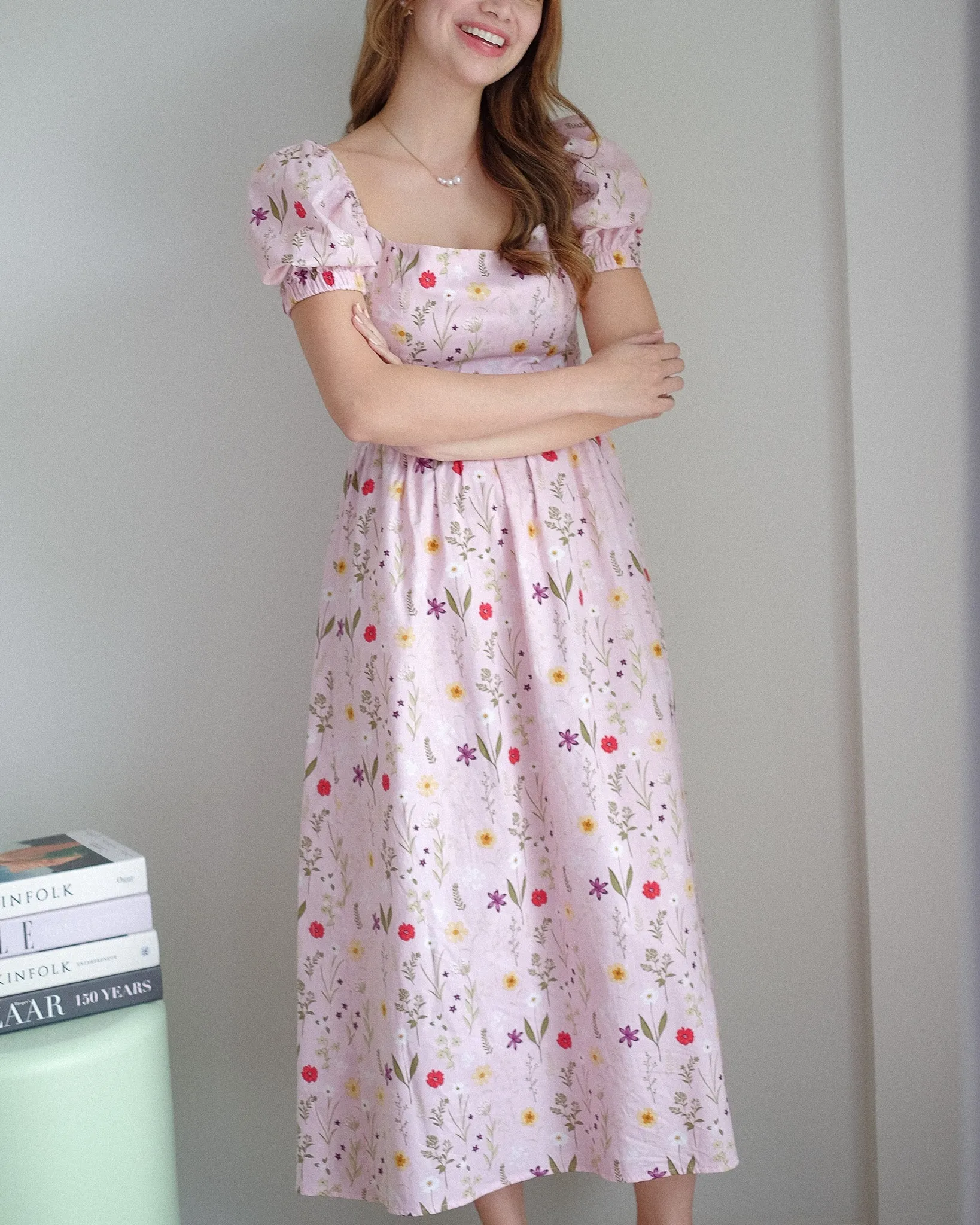 The Roxanne Midi dress - pink floral garden