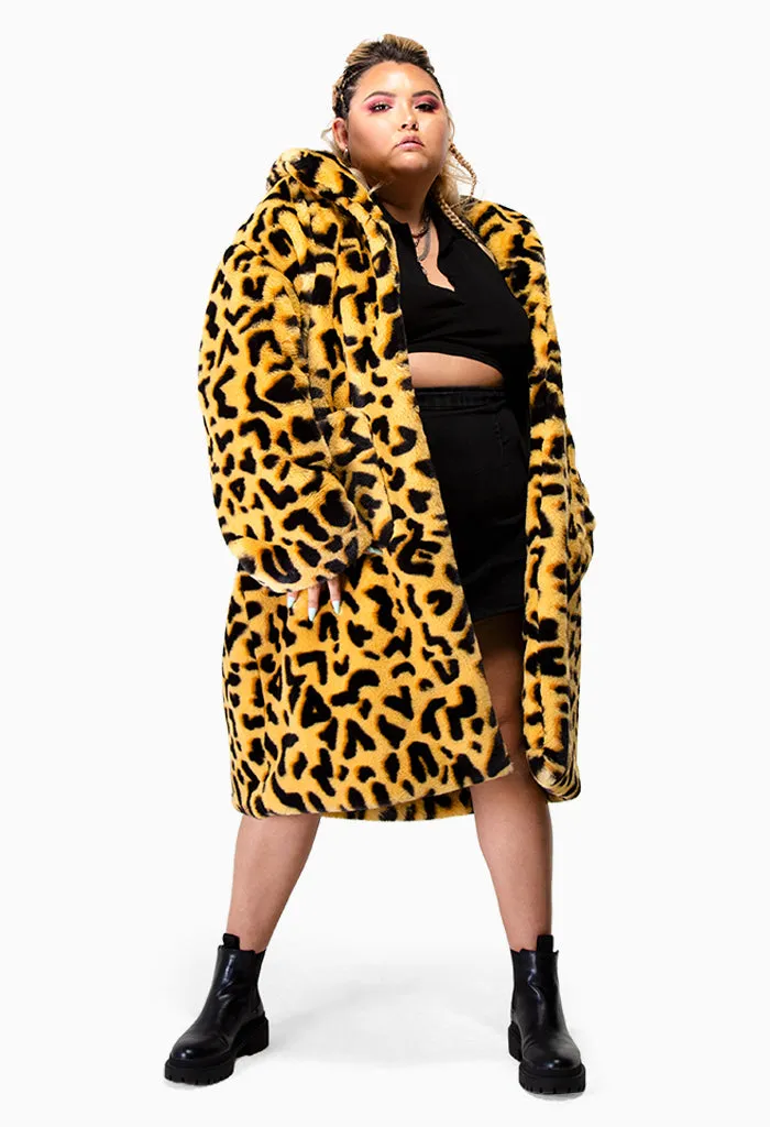 THE SYLLEOPARD -  FAUX FUR COAT OVERSIZED, DOUBLE-BREASTED