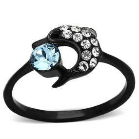 WildKlass Stainless Steel Animals Ring IP Black Women Top Grade Crystal Sea Blue