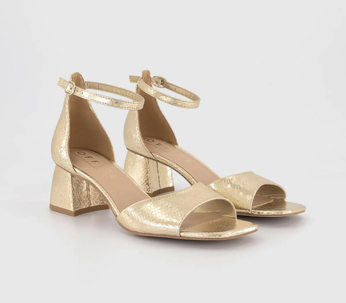 Womens Office Minimal  Two Part Block Heel Sandals Gold