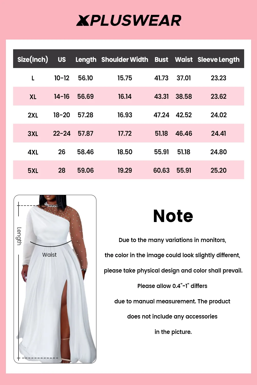 Xpluswear Design Plus Size Wedding White Round Neck Long Sleeve Split Pearls Maxi Dresses [Pre-Order]